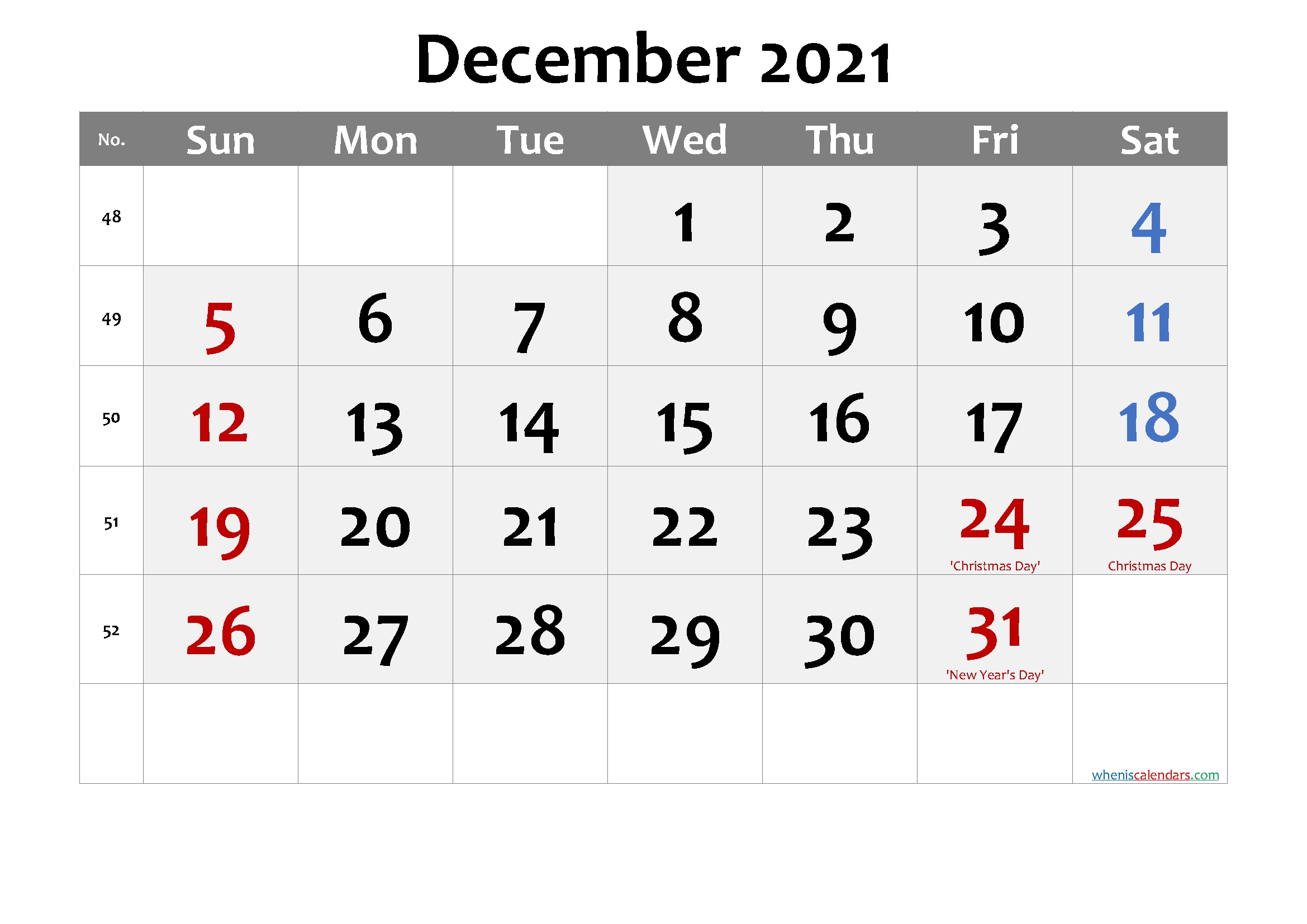 December 2021 Calendar With Holidays | Printable Calendars 2021 December 2021 Calendar Printable