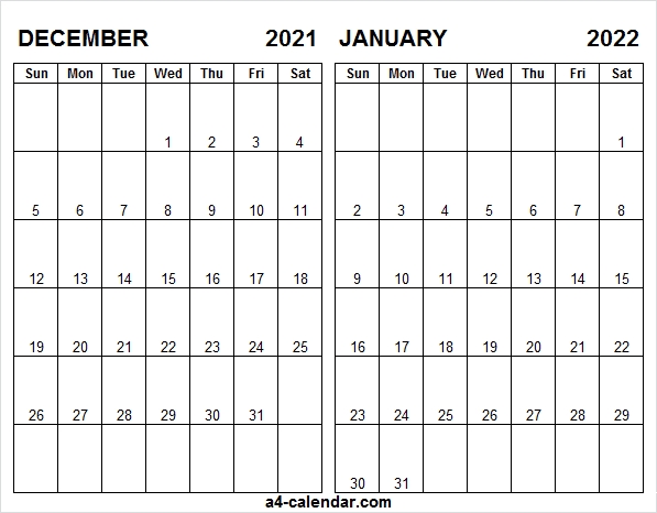 December 2021 January 2022 Calendar A4 - Dec 2021 Calendar Print December And January 2021 Calendar