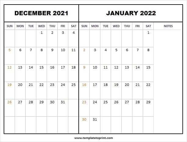 December 2021 January 2022 Calendar A4 | Free Printable 2021 Calendar December 2021 Editable Calendar