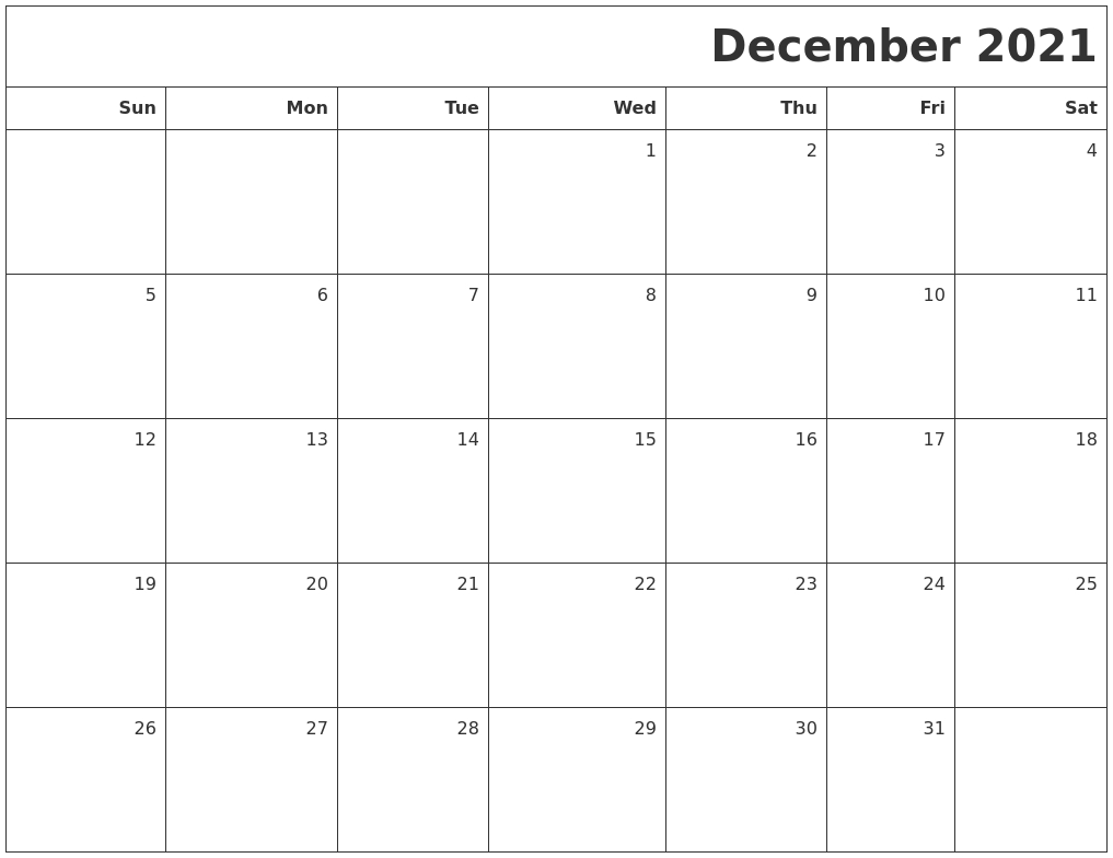 December 2021 Printable Blank Calendar Printable July To December 2021 Calendar
