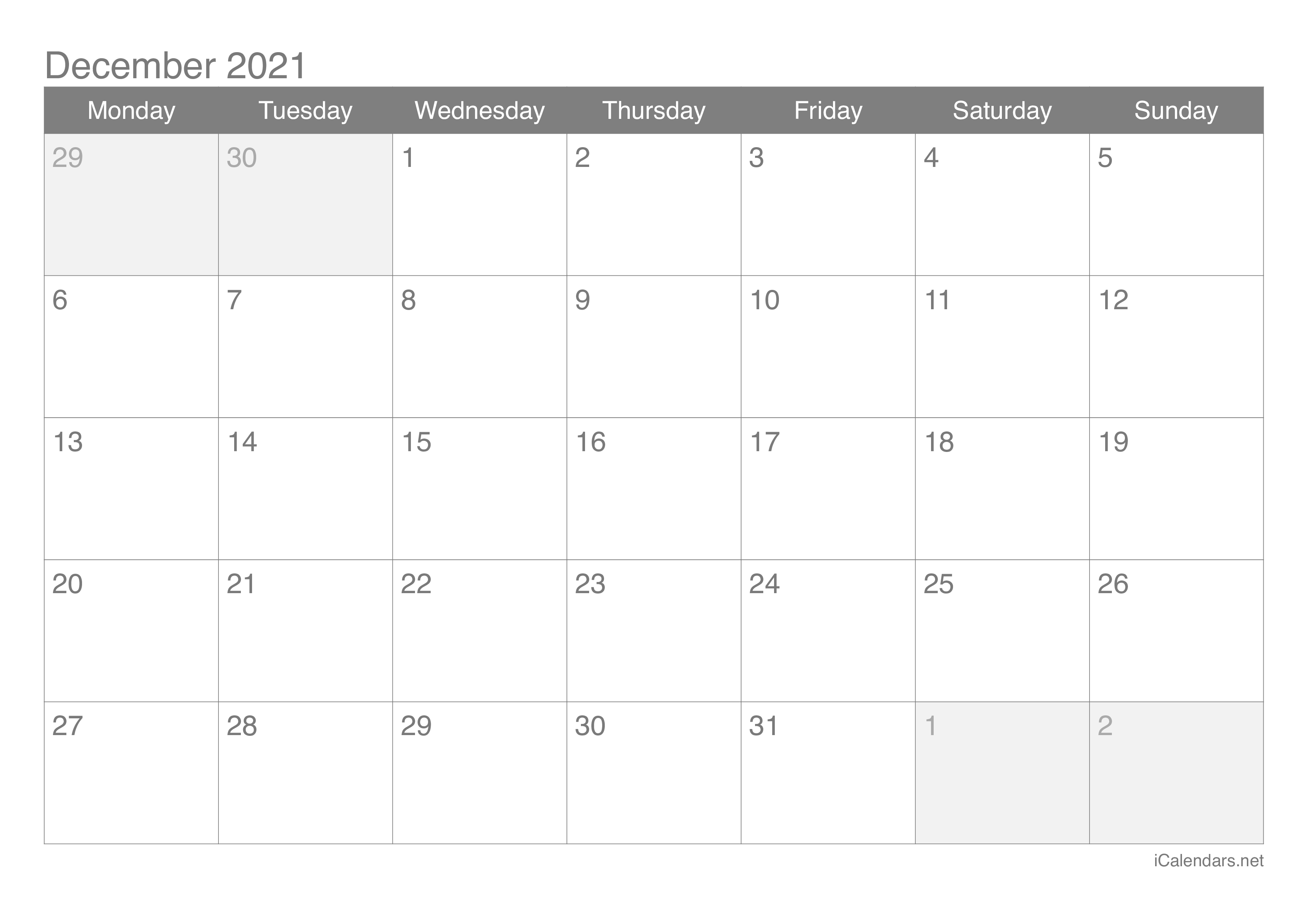 December 2021 Printable Calendar - Icalendars December 2021 Calendar Excel