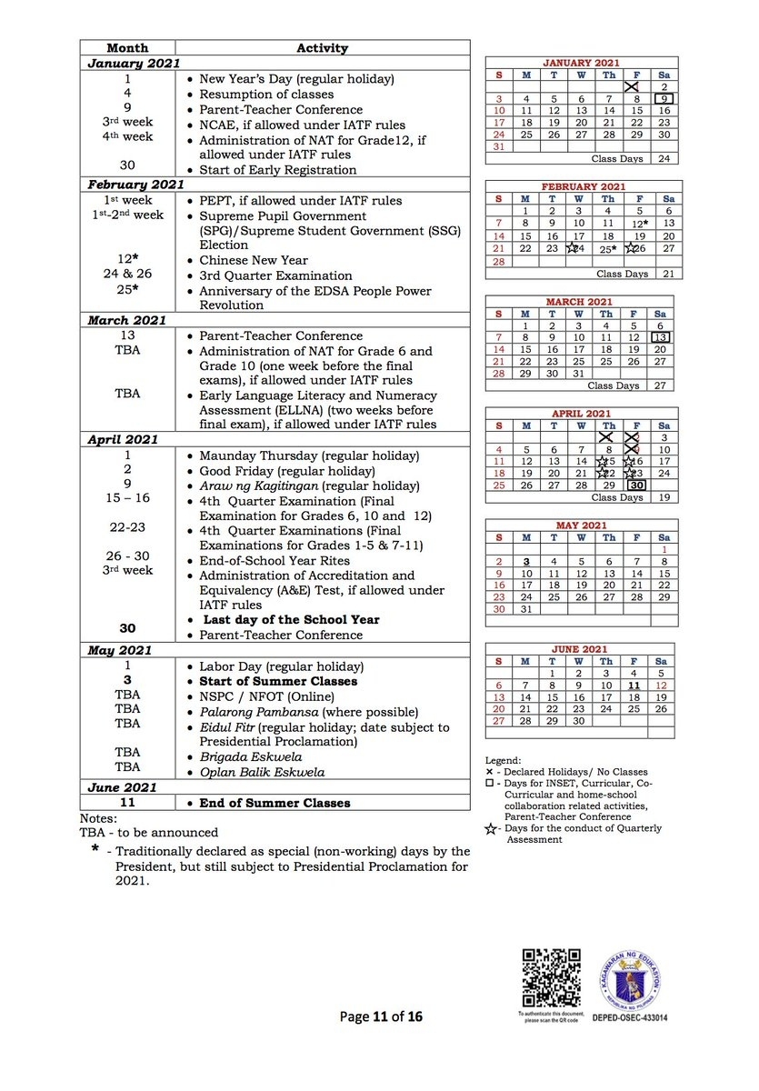 Deped School Calendar 2020 To 2021 Philippines | Printable Calendars 2021 Deped Calendar Of Activities October 2020 To 2021