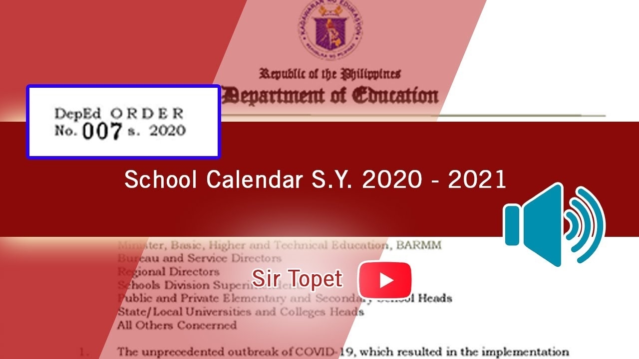 Do 7, 2020: School Calendar 2020 2021 Deped Order 7 Series Of 2020 - Youtube Deped Calendar Of Activities October 2020 To 2021