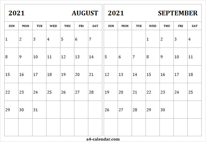 Download August September 2021 Calendar - A4 Calendar August And September 2021 Calendar