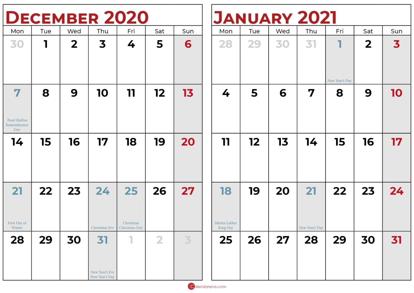 Download Blank Free January 2021 Calendar Printable Cute Printable Calendar December 2020 January 2021