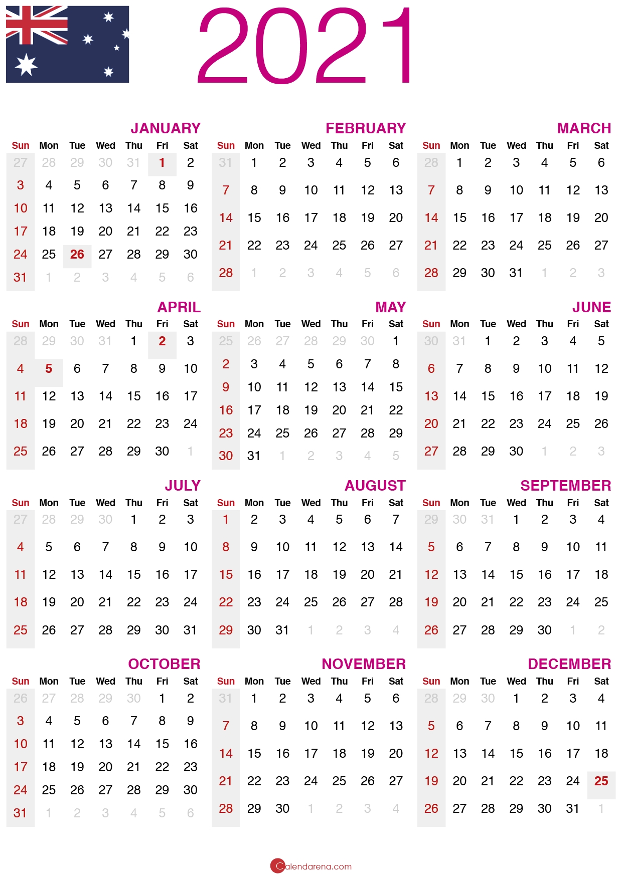 Download Free 2021 Calendar Australia ?? Show Calendar For June 2021