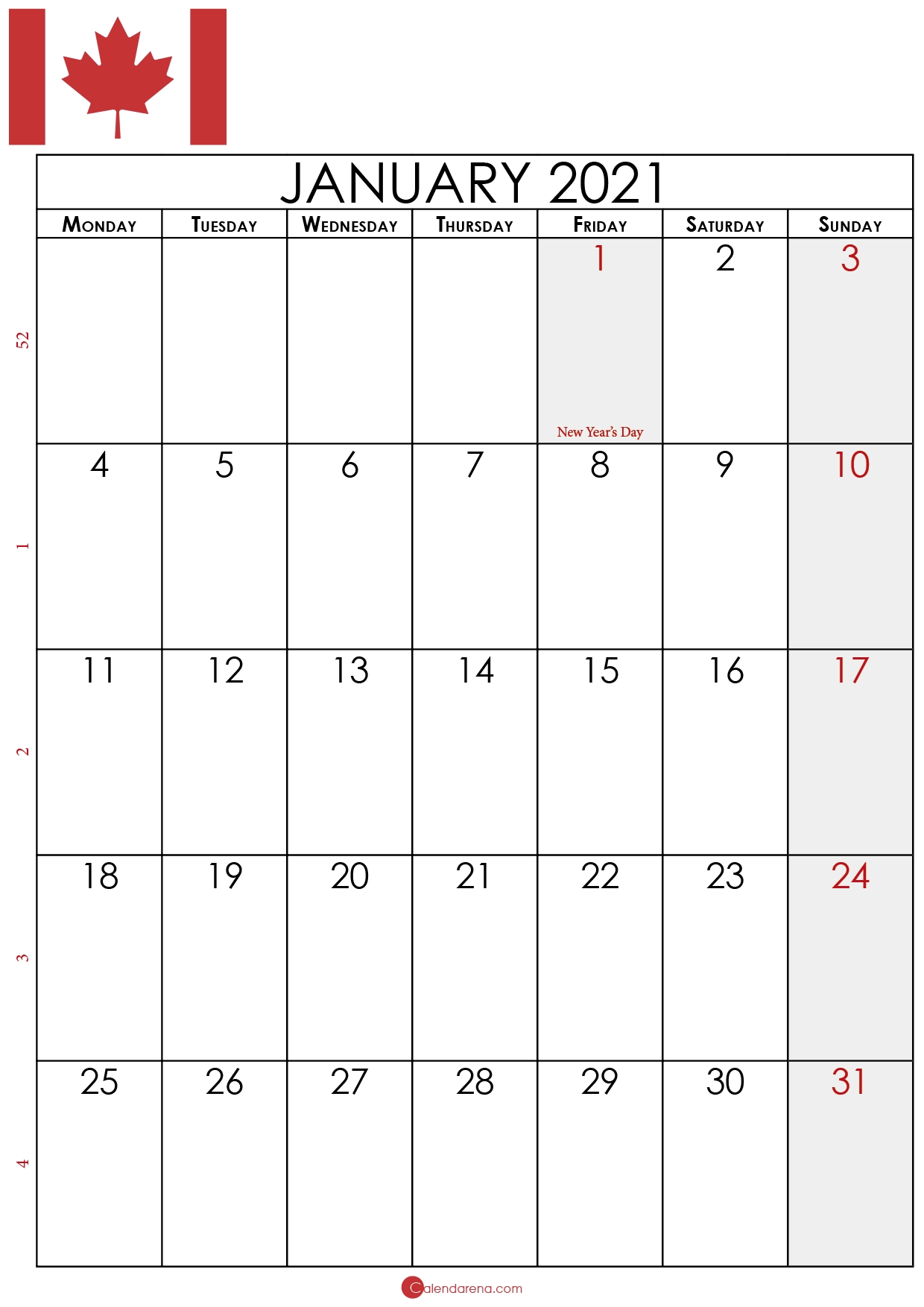 Download Free January 2021 Calendar Canada???? With Weeks - Calendarena October 2021 Calendar With Holidays Canada