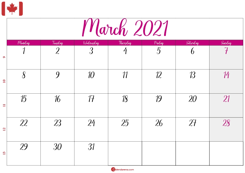 Download Free March 2021 Calendar Canada???? With Weeks September 2021 Calendar Canada