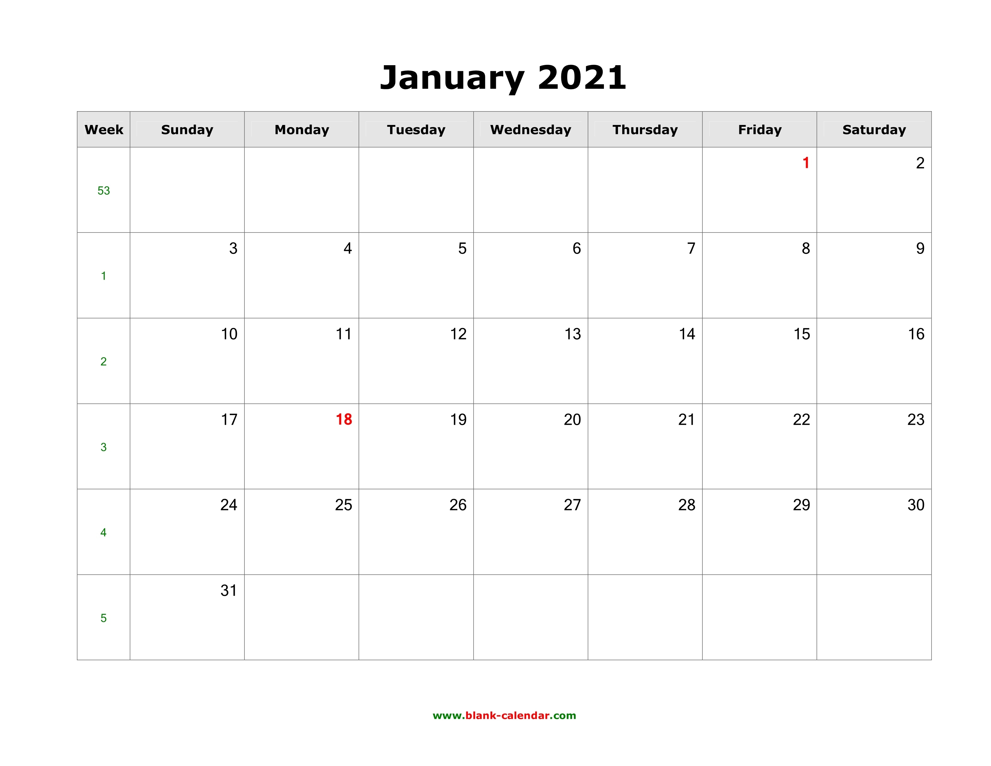 Download January 2021 Blank Calendar (Horizontal) December 2020 January 2021 Calendar Word