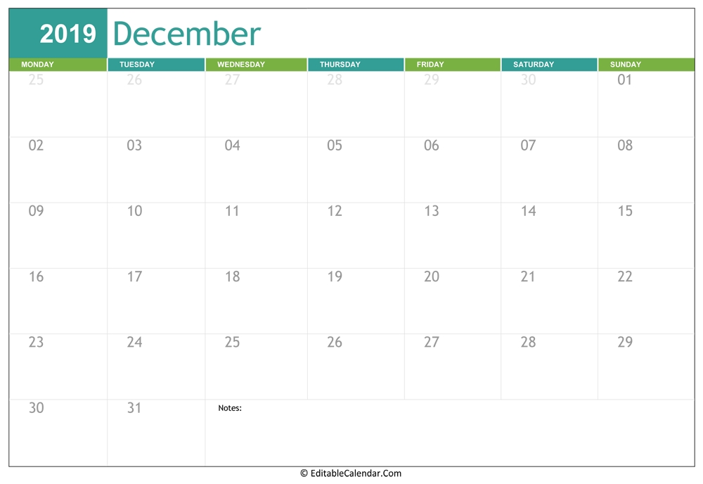 Editable Calendar December 2019 December 2021 Editable Calendar