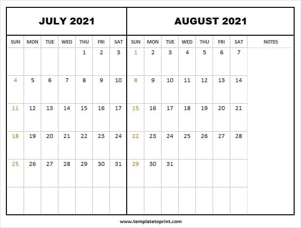 Editable July August 2021 Calendar - 2021 Calendar Template 2021 Calendar For July And August