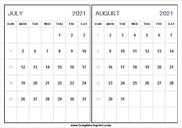 Editable July August 2021 Calendar - 2021 Calendar Template July And August 2021 Printable Calendar