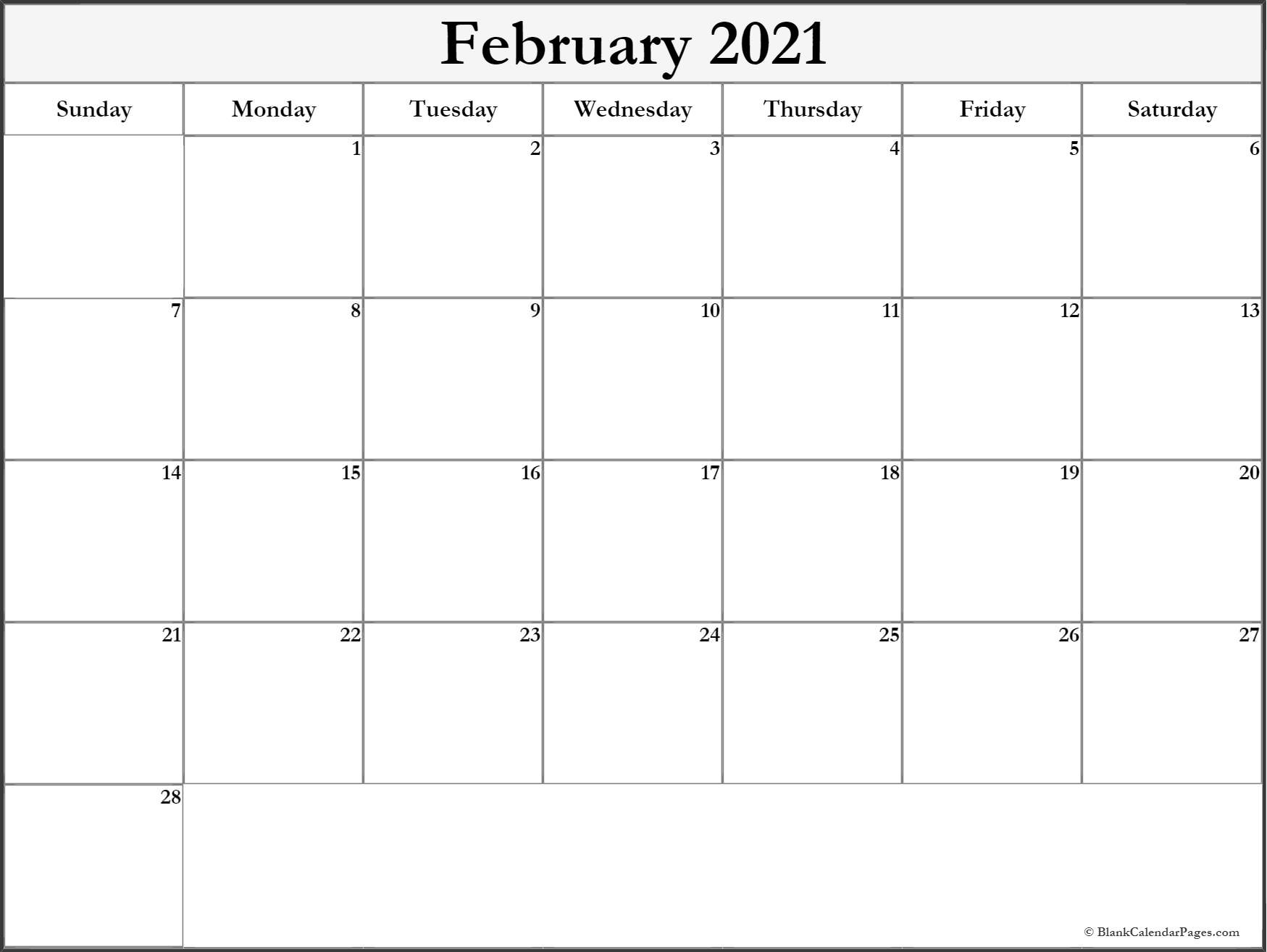 February 2021 Blank Calendar Collection. February To June 2021 Calendar