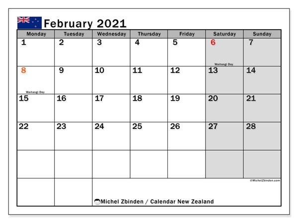 February 2021 Calendar, New Zealand - Michel Zbinden En June 2021 Calendar Nz
