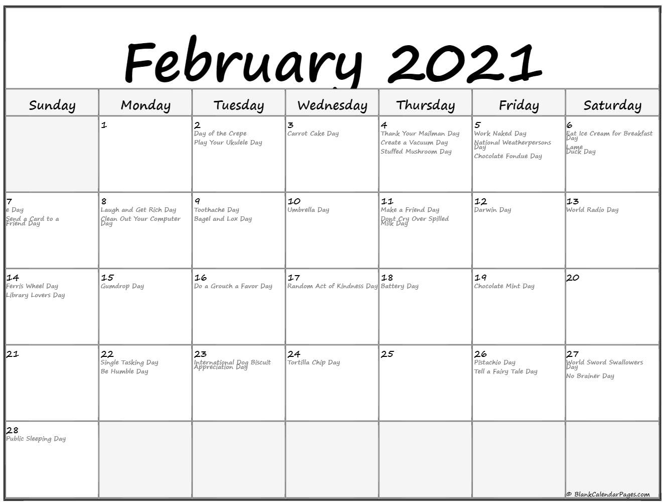 February 2021 Calendar With Holidays National Calendar October 2021