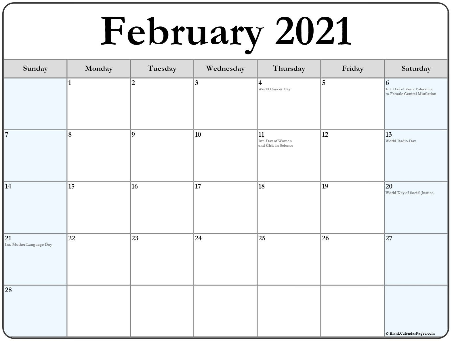 February 2021 Calendar With Holidays National Calendar October 2021