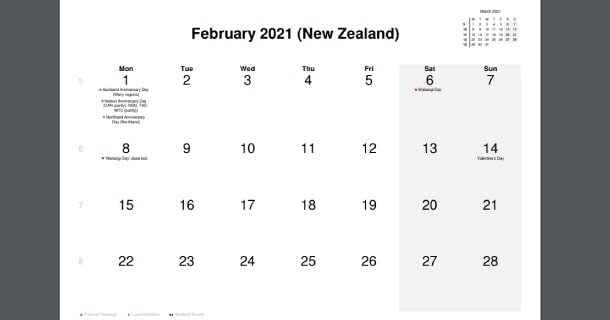 February 2021 Calendar With New Zealand Holidays - 2021 Calendar June 2021 Calendar Nz