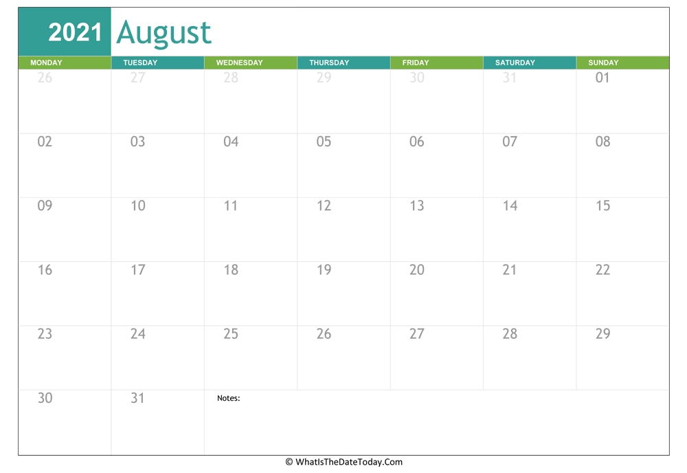 Fillable August Calendar 2021 | Whatisthedatetoday August 2021 Calendar Reading