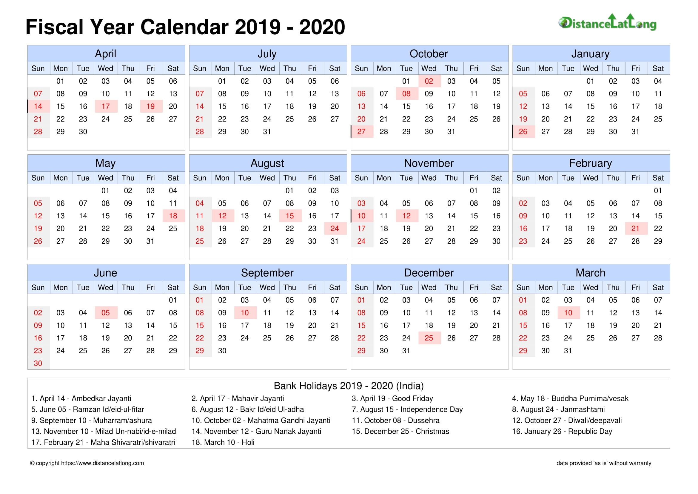 Fiscal Landscape Calendar Vertical Outer Border Sunday To Saturday Holiday India Landscape 2019 2020 September 2021 Calendar With Holidays India