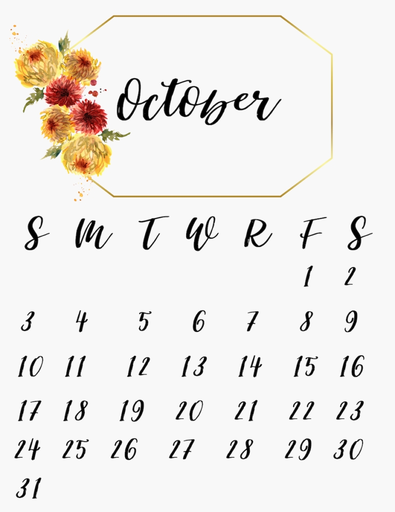 Floral Calendar Free Printable 2021 - Originalmom Cute October 2021 Calendar