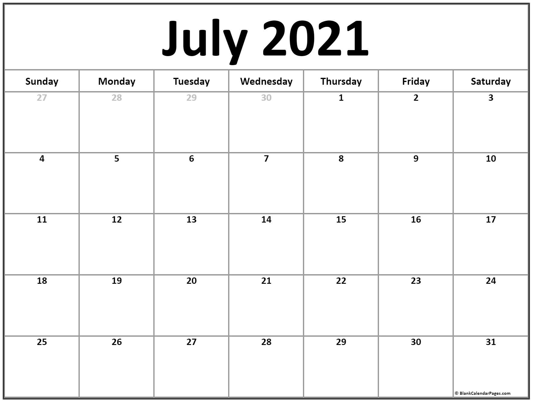 Free 2021 Printable Calendar July Canada Monthly | Month Calendar Printable July 2021 Calendar Free Printable