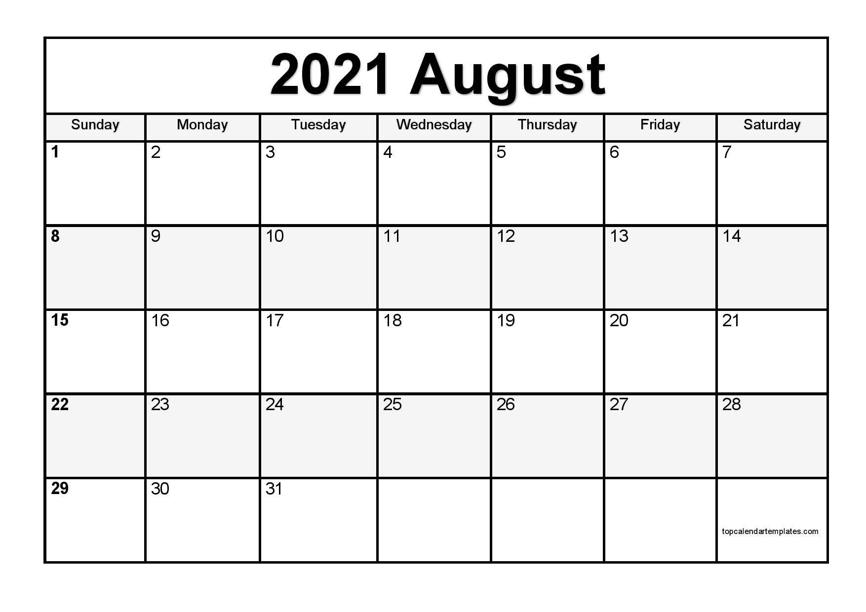 Free August 2021 Printable Calendar - Monthly Templates August 2021 Calendar Xl