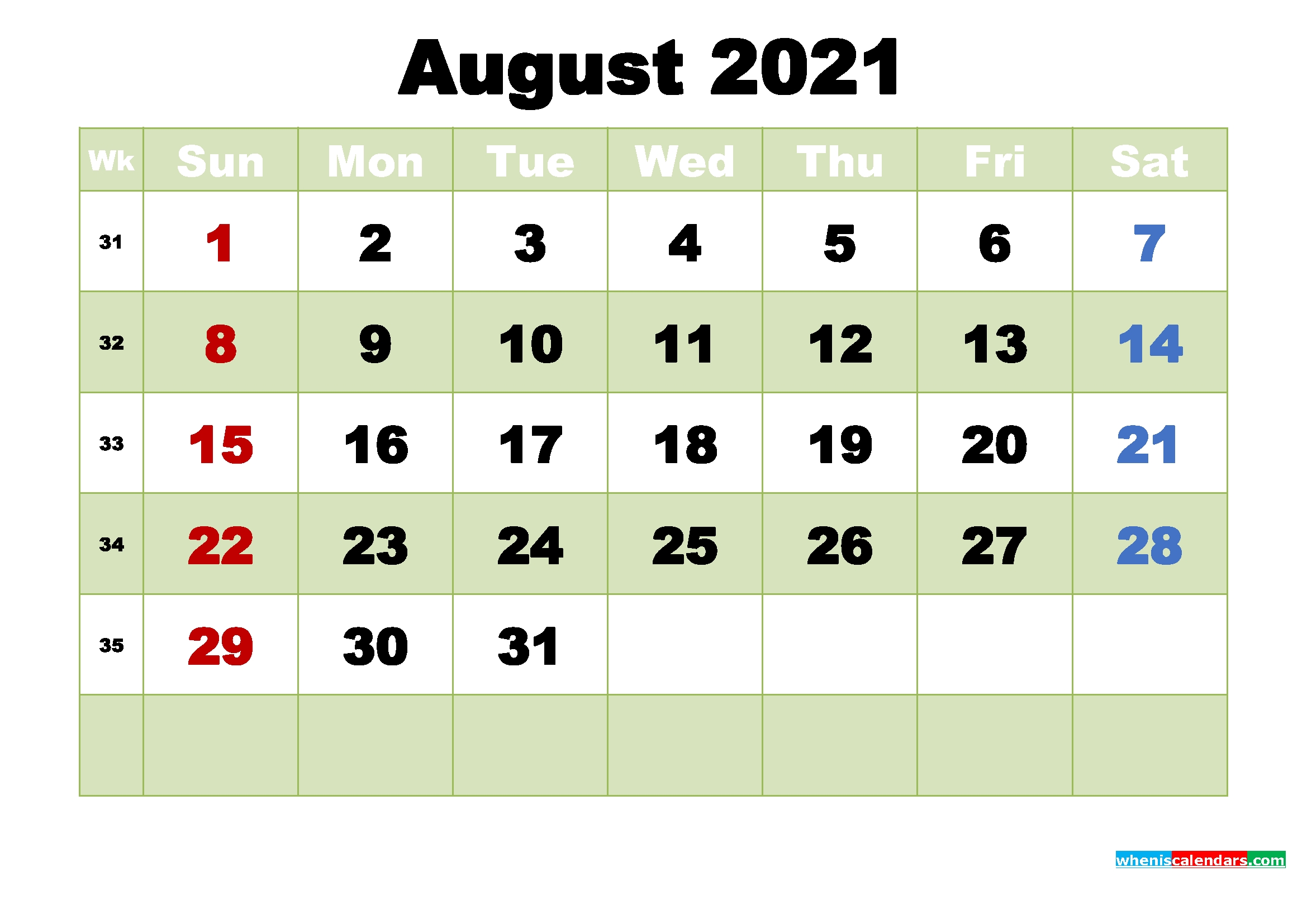 Free August 2021 Printable Calendar Template Word, Pdf | Free Printable 2020 Monthly Calendar August 2021 Calendar To Print