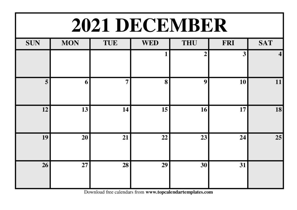 Free December 2021 Calendar Printable - Blank Templates December 2021 Calendar Printable