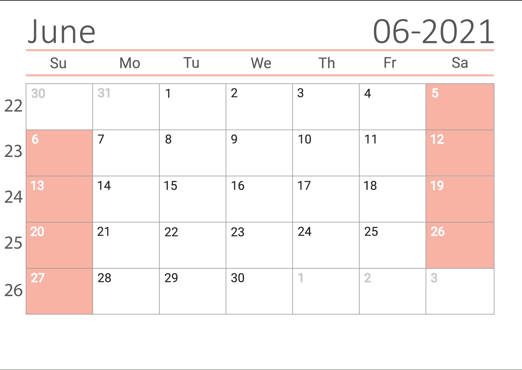 June 2021 Calendar Kuda • Printable Blank Calendar Template