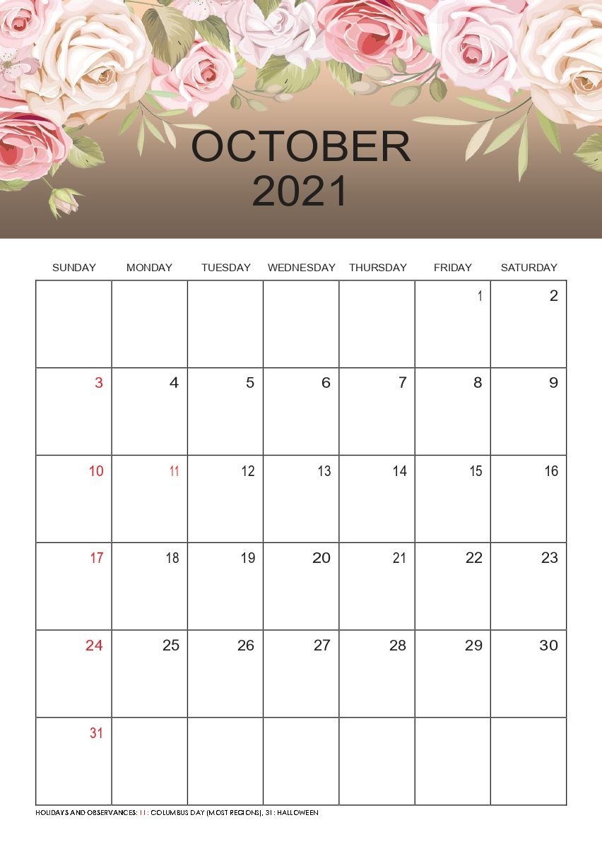 Free Download October 2021 Printable Calendar Pdf Templates Calendar For October 2021
