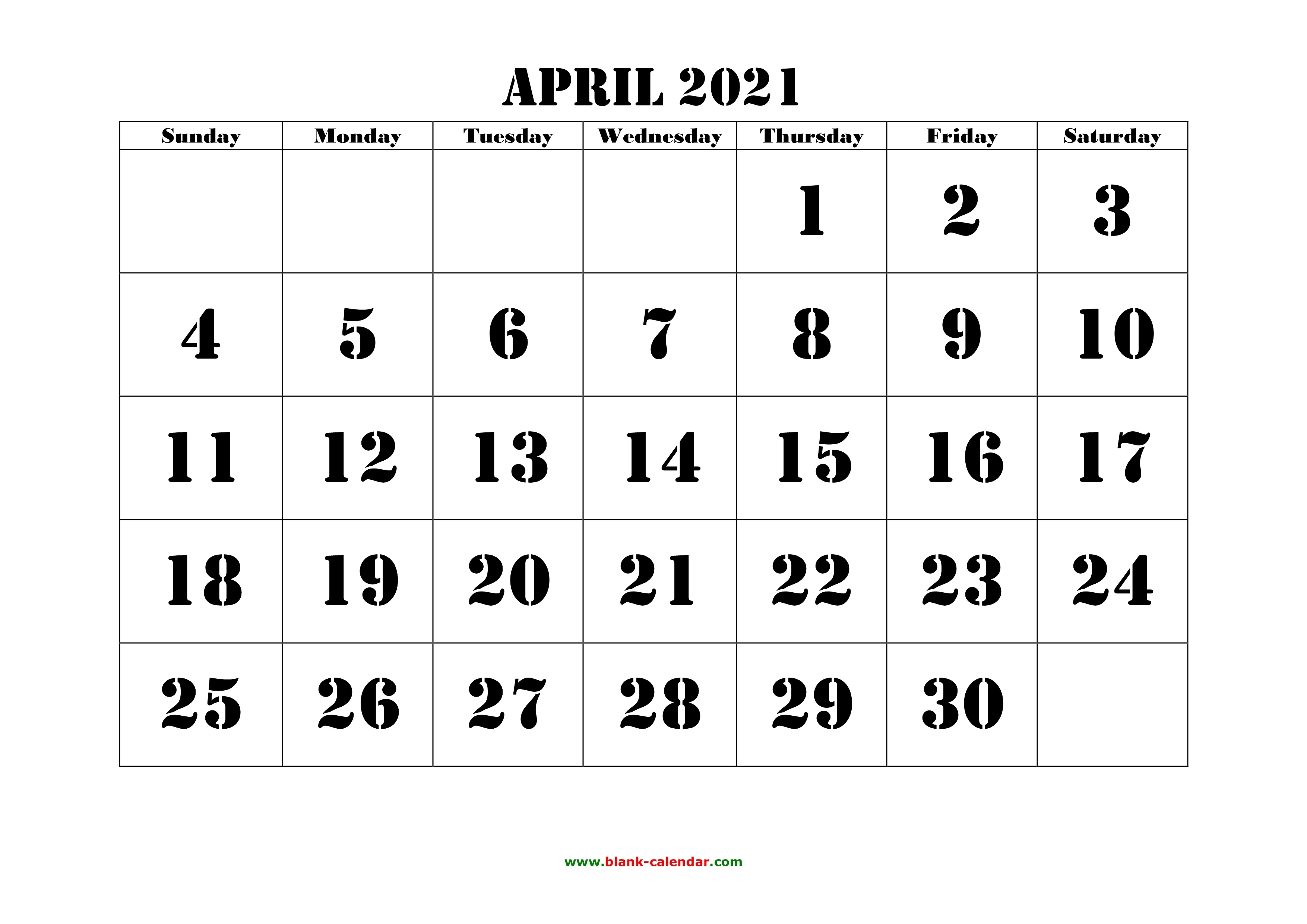 Free Download Printable April 2021 Calendar, Large Font Design , Holidays On Red April Through June 2021 Calendar