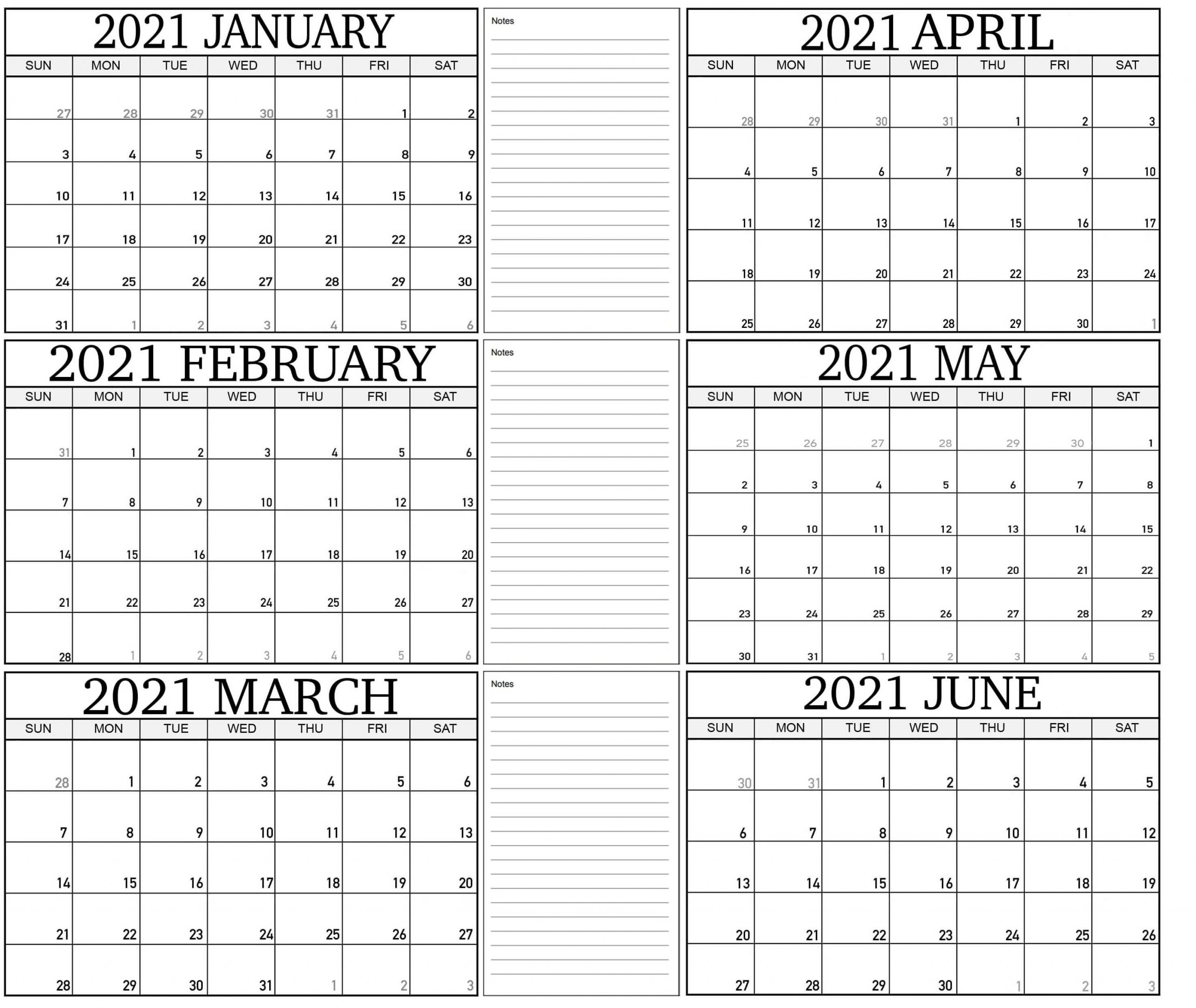 Free January To June 2021 Calendar Template With Notes - Web Galaxy Coder Free January To June June 2021 Daily Calendar