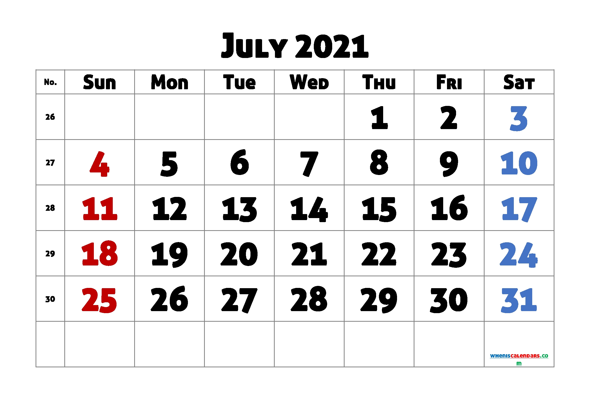 Free July 2021 Calendar Printable | Template M21Allerdisplay4 July 2021 Calendar Free Printable