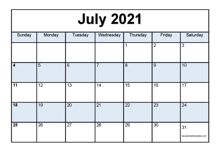 Free July 2021 Printable Calendar In Editable Format July 2021 Calendar Download