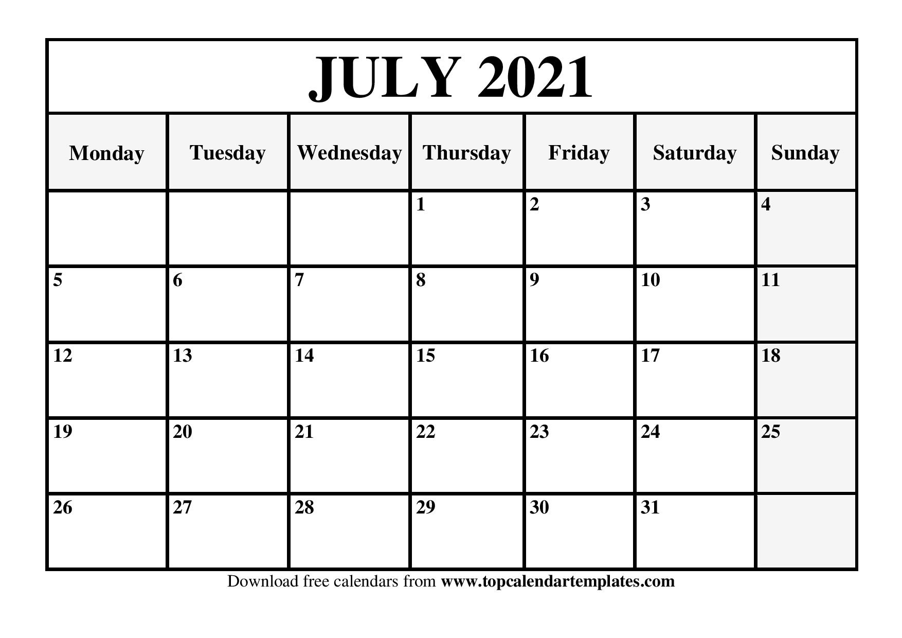 Free July 2021 Printable Calendar In Editable Format Www.wiki-Calendar.com July 2021