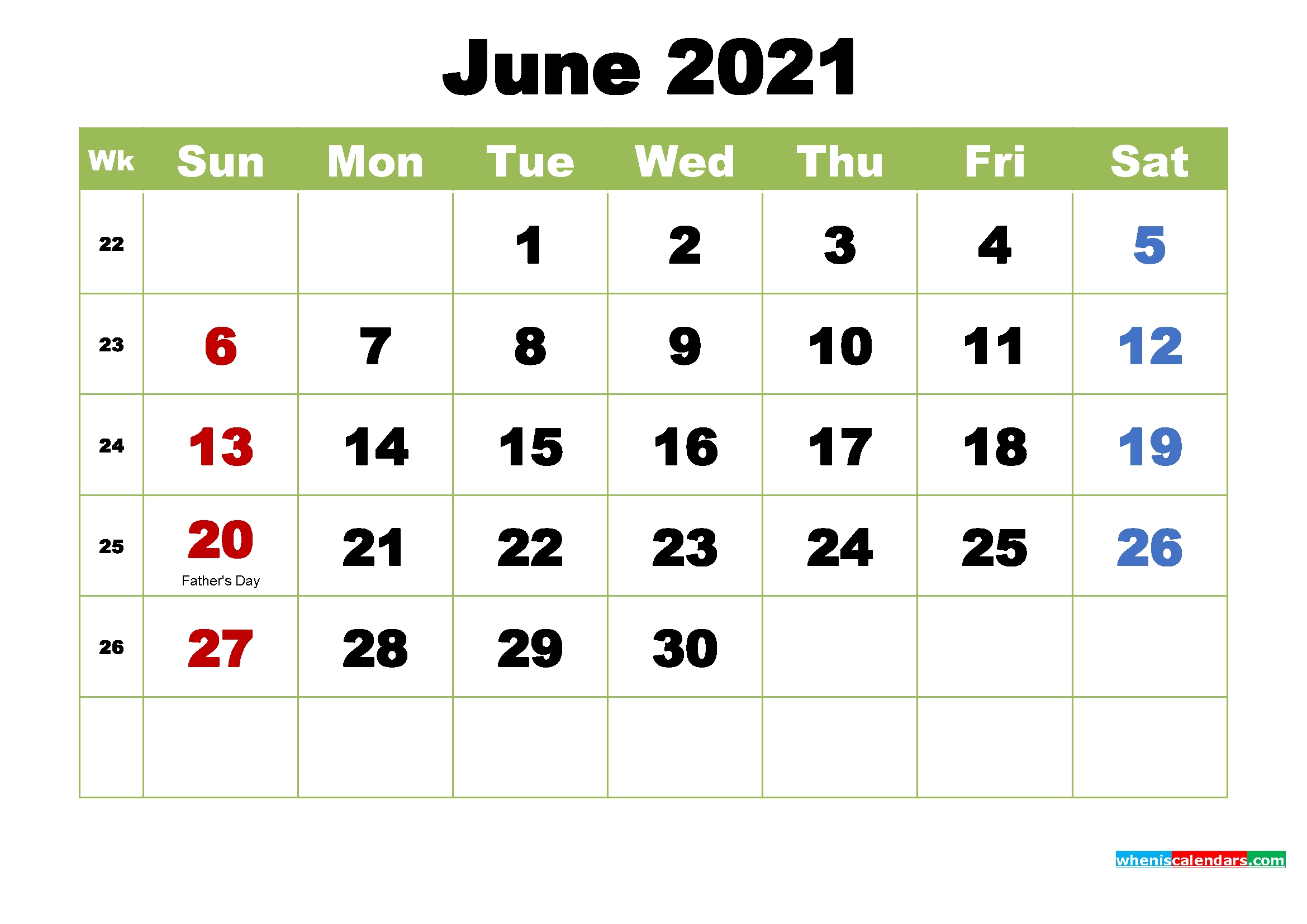 Free June 2021 Printable Calendar With Holidays June 2021 Calendar Printable