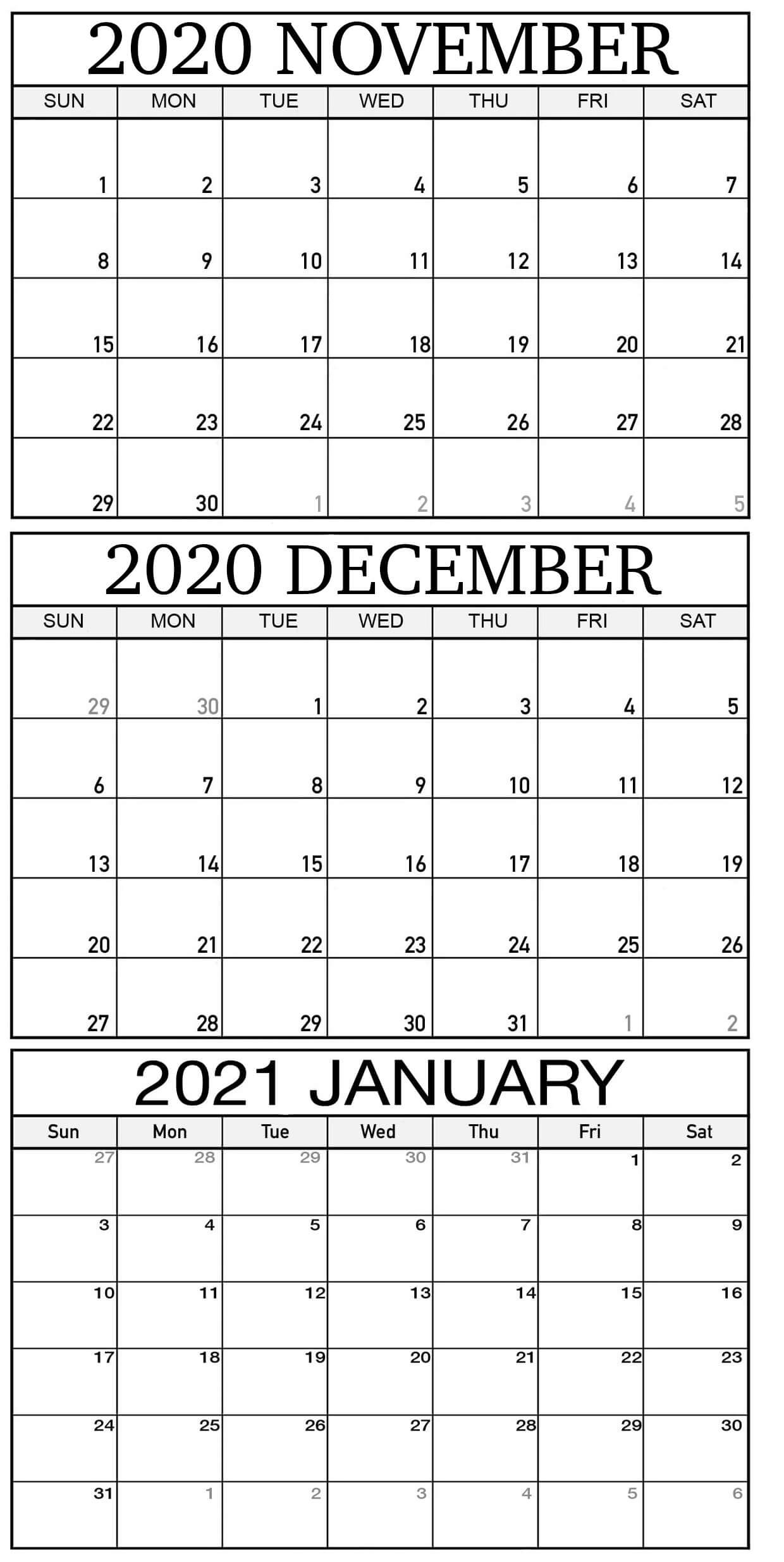 Free November 2020 To January 2021 Calendar For Planning - Set Your Plan &amp; Tasks With Best Ideas November December 2020 January 2021 Calendar