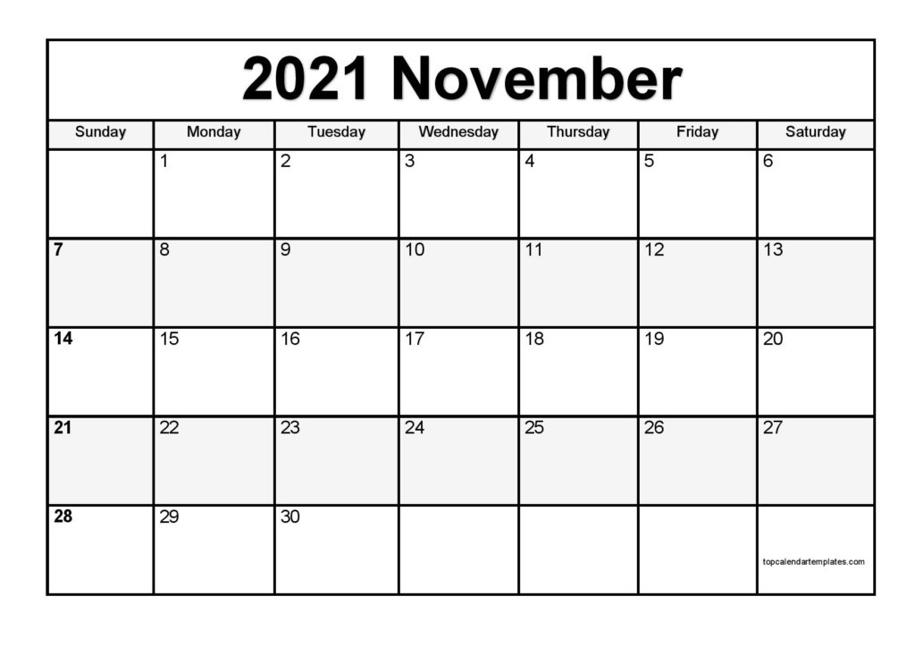 Free November 2021 Calendar Printable - Blank Templates 2021 Calendar Of November