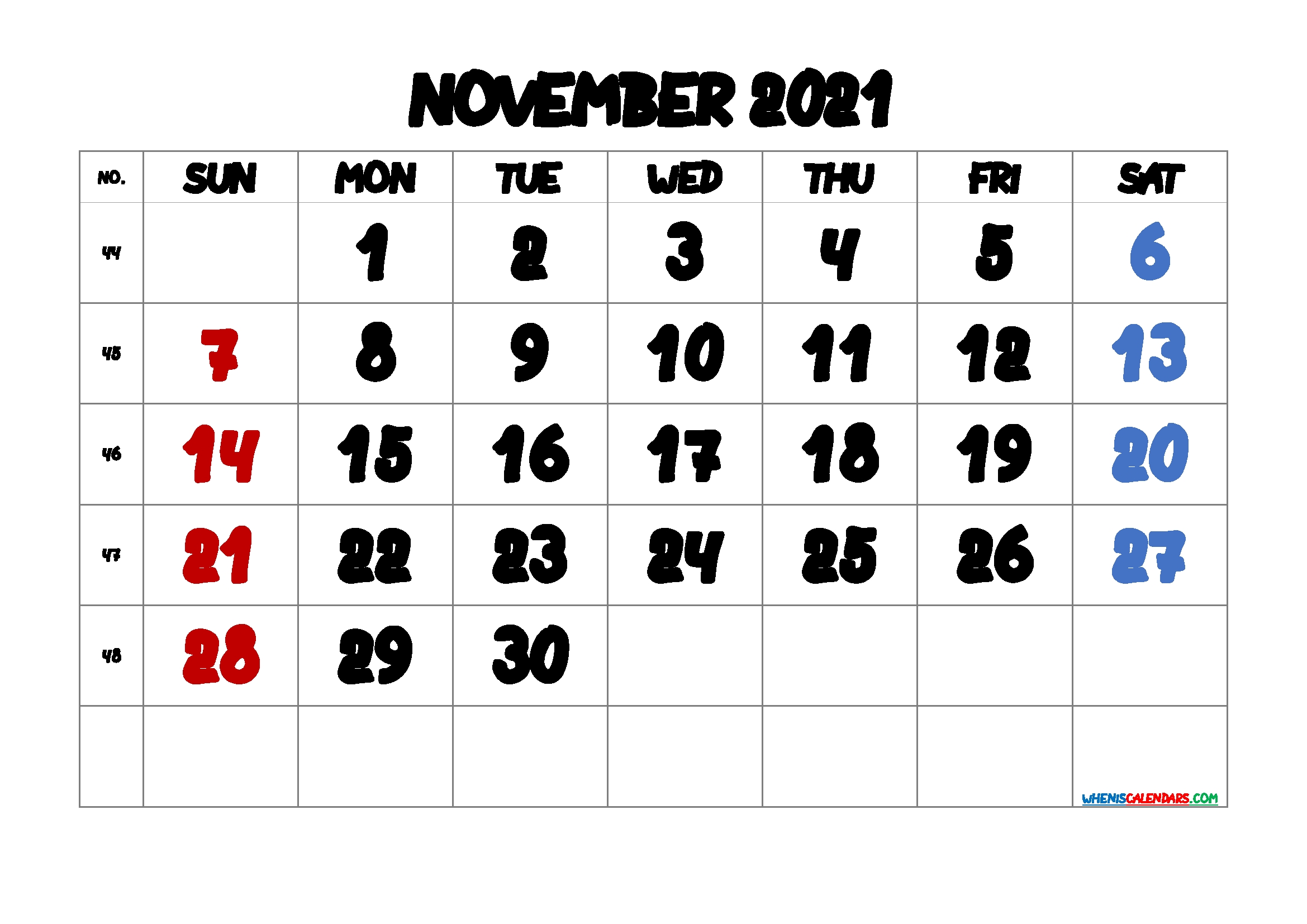 Free November 2021 Calendar Printable | Template M21Anotherround4 November 2021 Calendar Free Printable