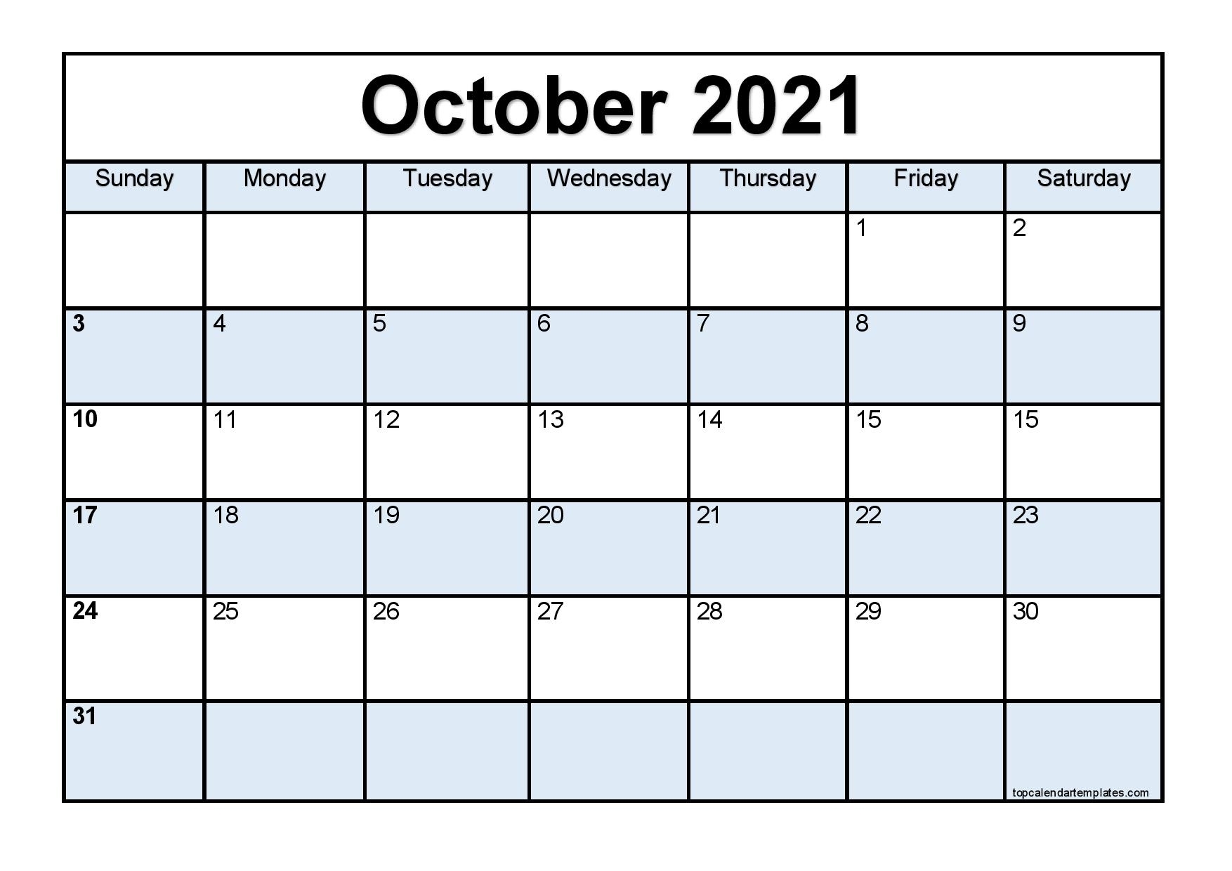 Free October 2021 Printable Calendar - Monthly Templates 2021 Calendar Of October