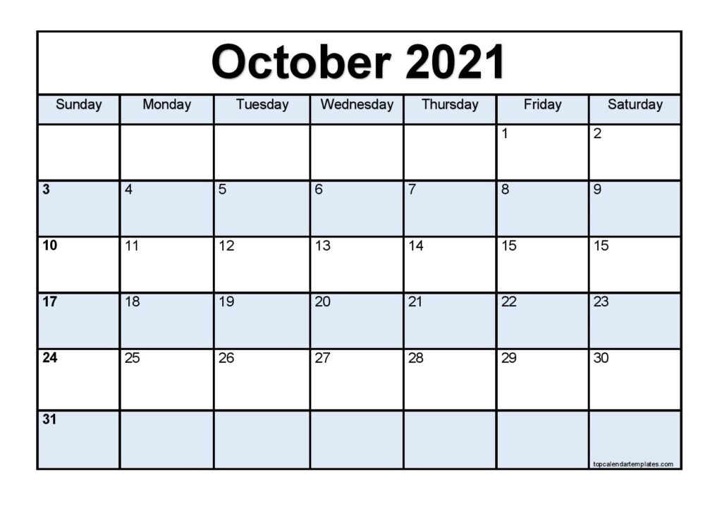 Free October 2021 Printable Calendar - Monthly Templates October 2021 Calendar Free Printable