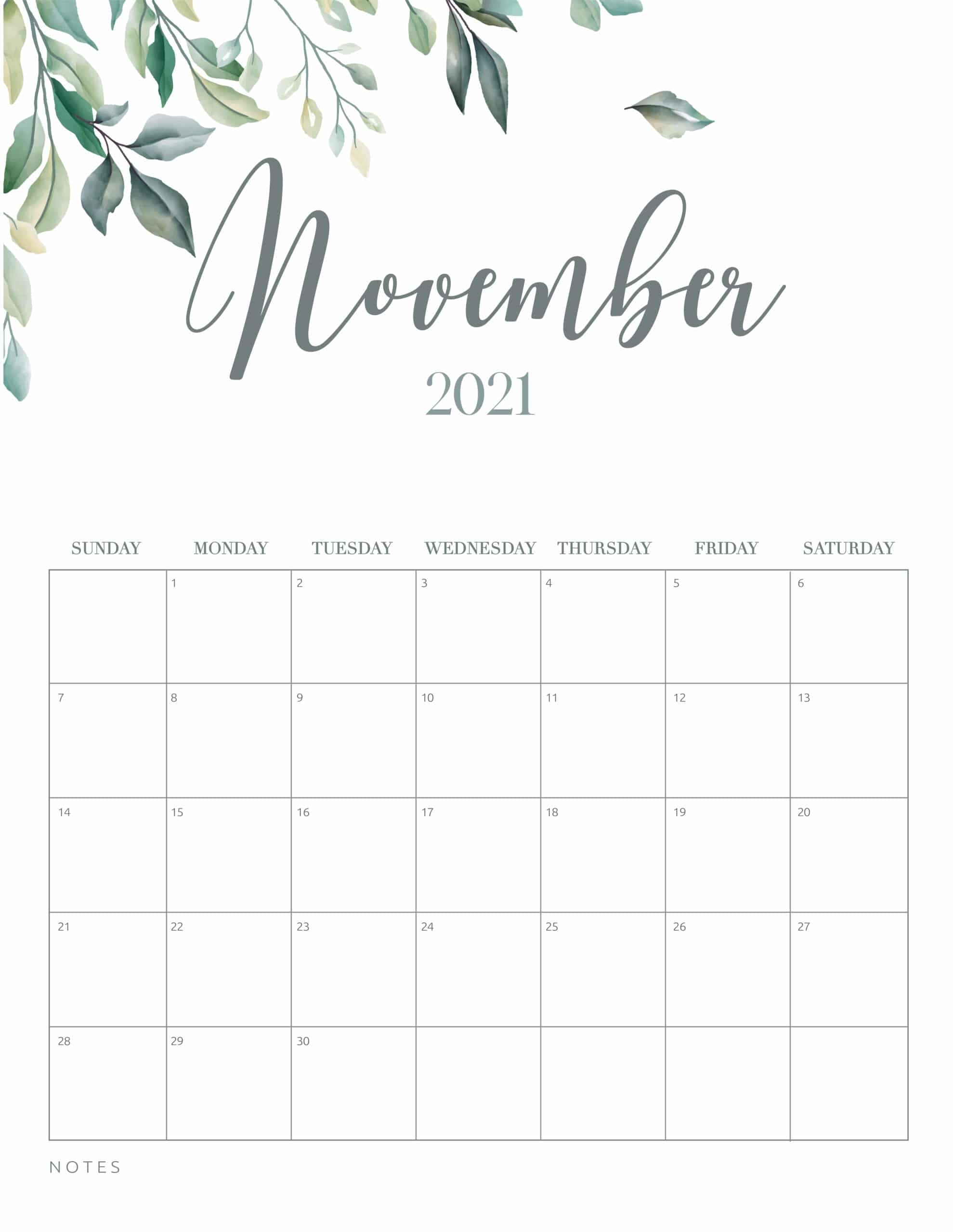 Free Printable 2021 Calendar Botanical Style - World Of Printables November 2021 Calendar Free Printable