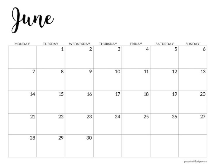 Free Printable 2021 Calendar - Monday Start | Paper Trail Design | Calendar Printables, Free June 2021 Calendar Monday Start