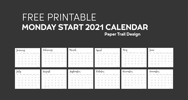 Free Printable 2021 Calendar - Monday Start | Paper Trail Design June 2021 Calendar Monday Start