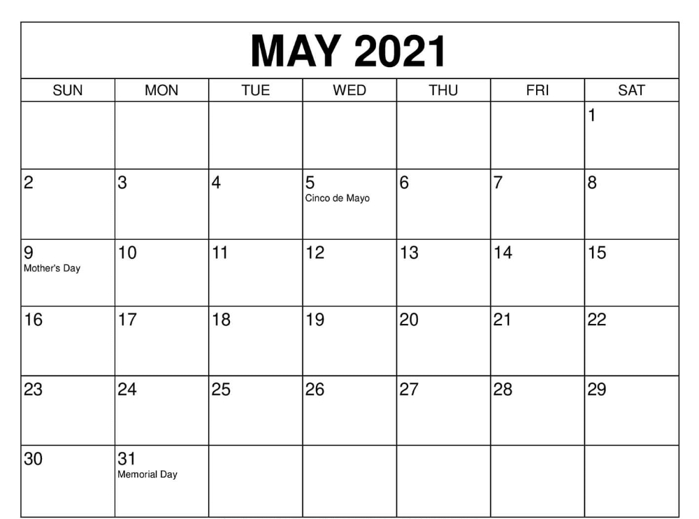 Free Printable 2021 Monthly Calendar Templates Blank April May June 2021 Calendar