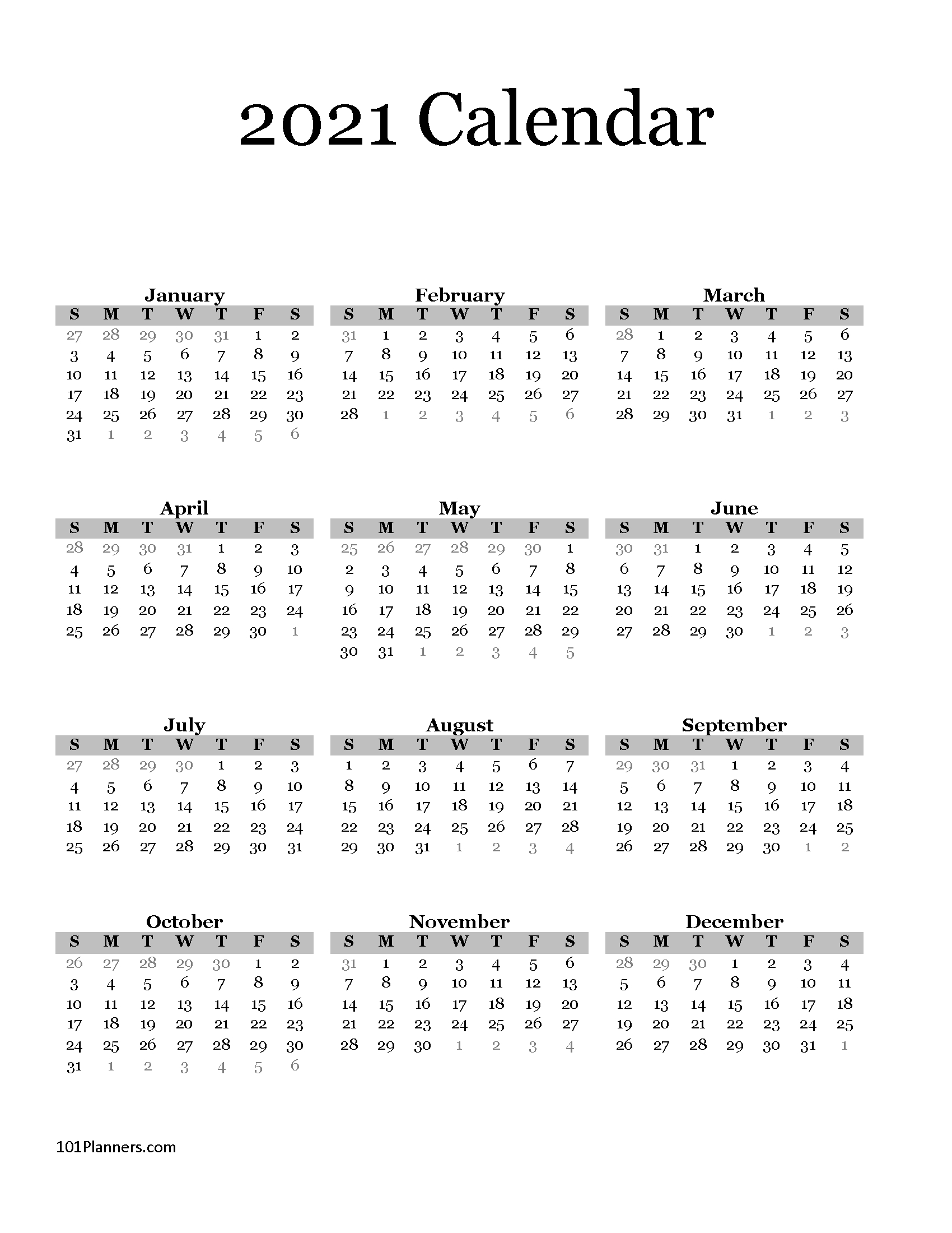 Free Printable 2021 Yearly Calendar At A Glance | 101 Backgrounds Show Me A Calendar Of August 2021