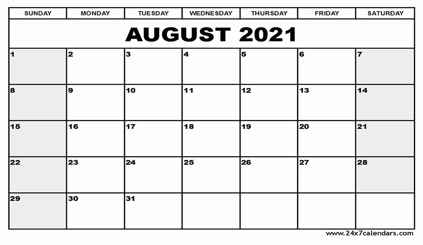 Free Printable August 2021 Calendar : 24X7Calendars Free Printable August 2021 Calendar With Holidays