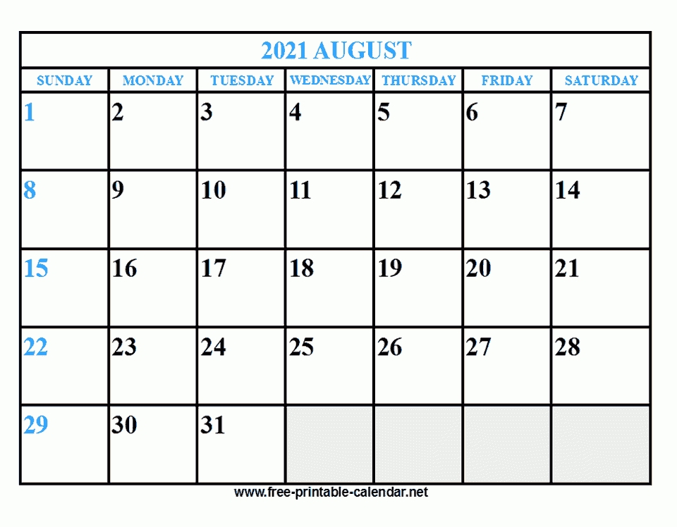 Free Printable August 2021 Calendar August 2021 Calendar To Print