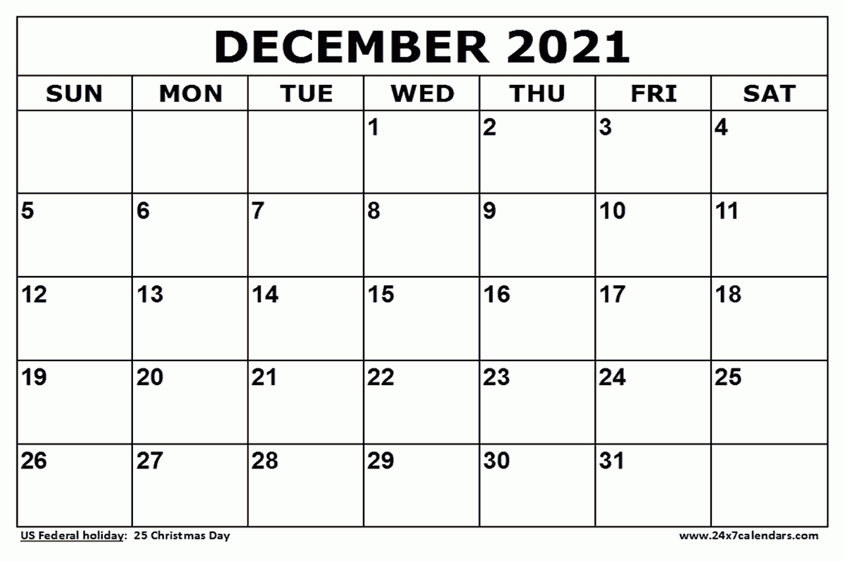 Free Printable December 2021 Calendar : 24X7Calendars December 2021 Calendar Virus