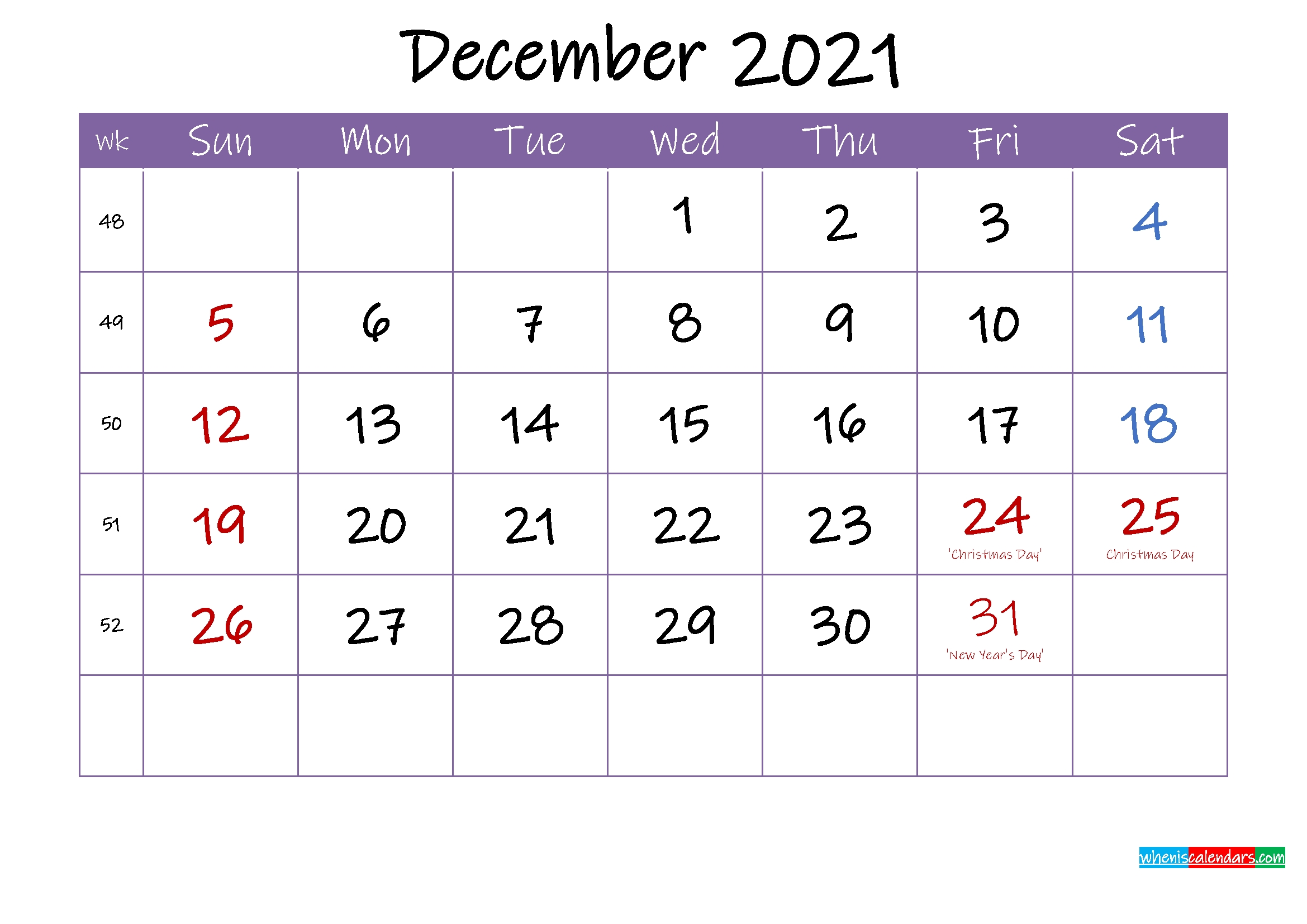 Free Printable December 2021 Calendar With Holidays December 2021 Calendar Holidays